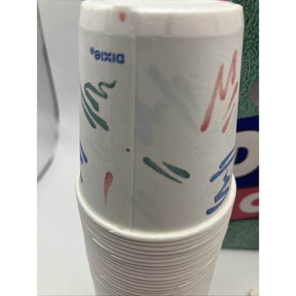 Vintage Dixie Cups Paint Strokes Box 3oz Cups 1995 Open Box 87 Cups Paint Stroke - Picture 3 of 12